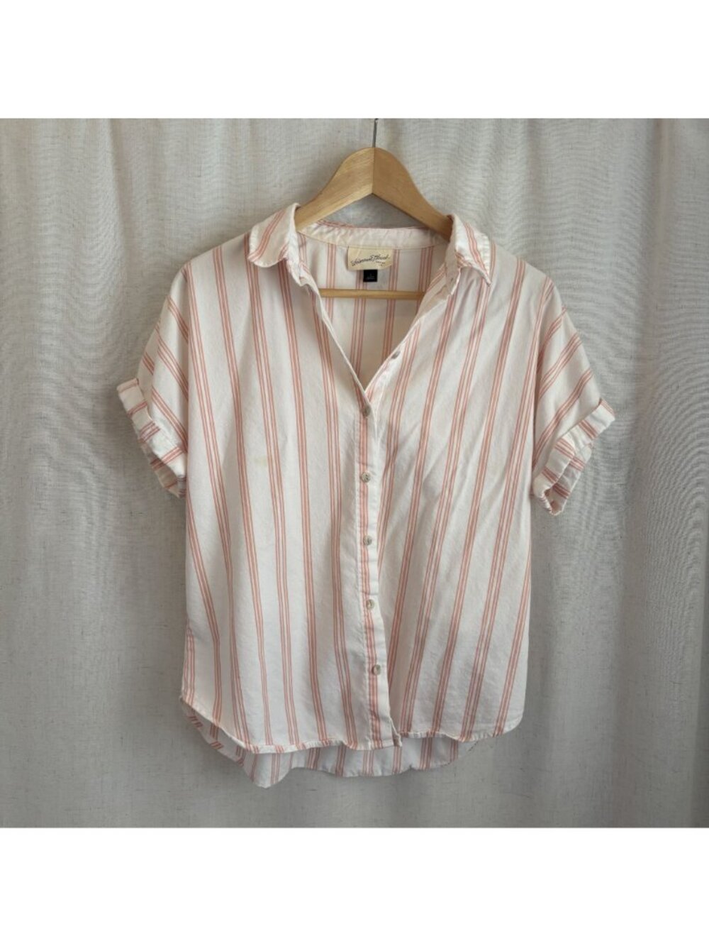 Universal Thread Pink Stripe Button Up Coastal Beach Cover Up Oversized S